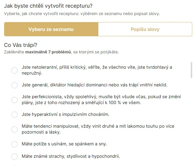 M.E.G Bio Bachovky na míru objednáte pomocí formuláře, kde zaškrtnete emoce, které pociťujete.