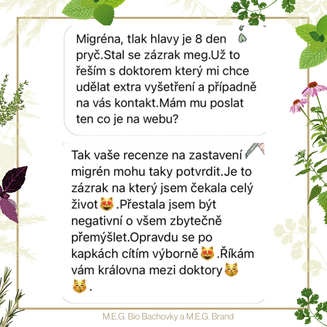 M.E.G Bio Bachovky pomohou odstranit nahromaděný stres, potlačené emoce, bloky a traumata, která způsobují bolesti hlavy a migrény.