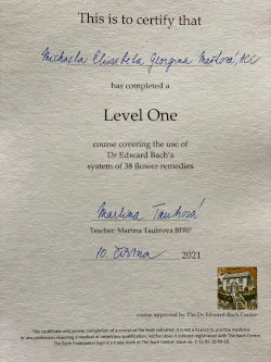 certifikát Level 1 z Centra Dr Bacha v Londýně